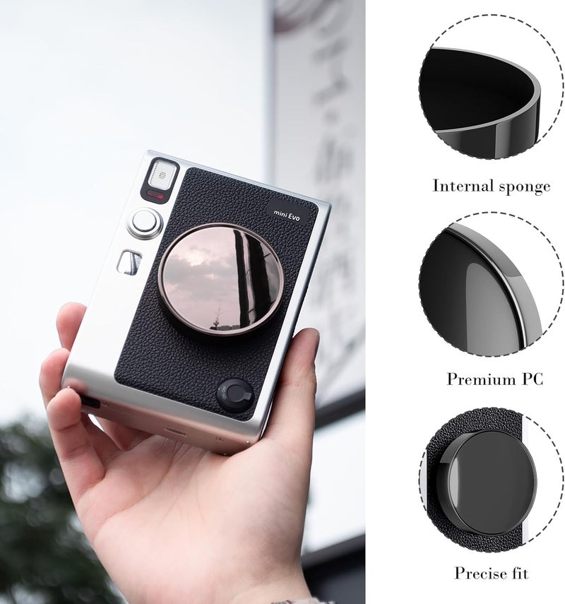 Rieibi Lens Cap for Fuji Mini Evo, Fuji Mini Accessories for Fuji Mini Evo Lens Cover with Anti-Loss Rope, PC Material Mini Evo Lens Cap with Flocking Internal - Black - Image 3